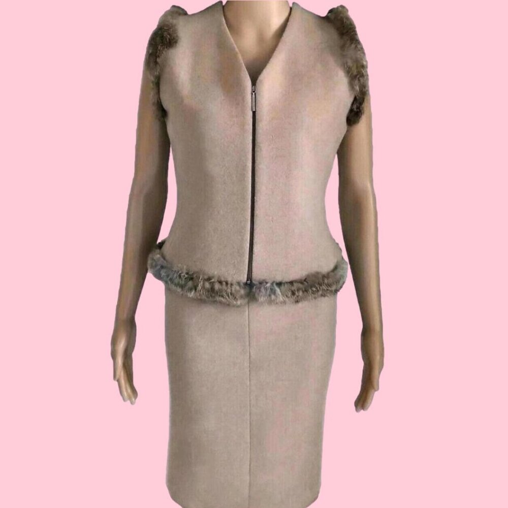 Gianfranco Ferre Beige Tan Mink Fur Skirt Suit 4 S